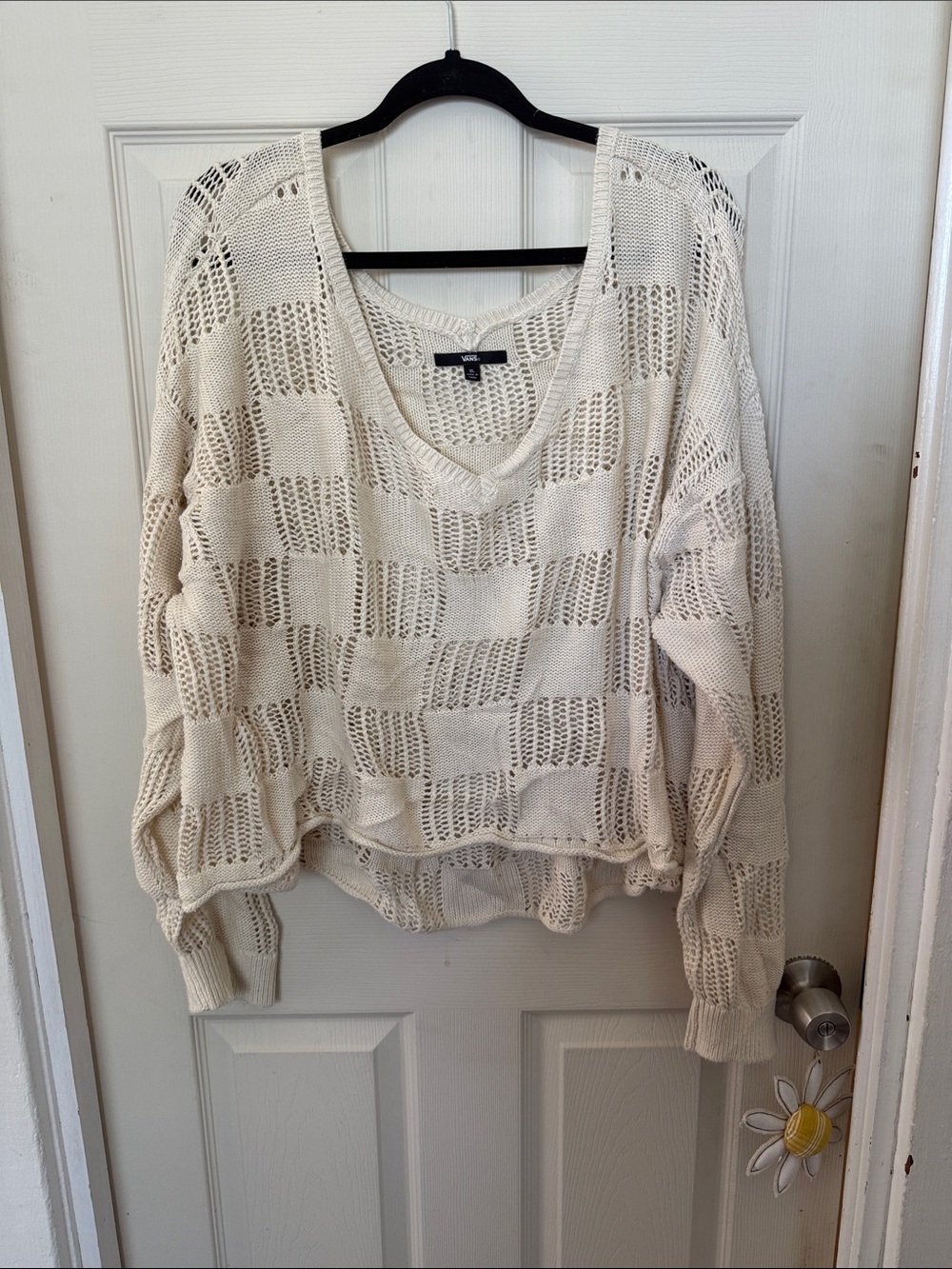 Vans Cream Open-Knit V-Neck Sweater